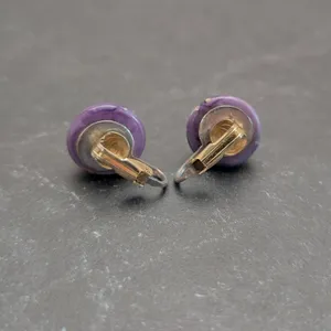 Vintage Clip On Earrings 5/8" Domed Circle Muted Marbled Purple Retro thumbnail 8