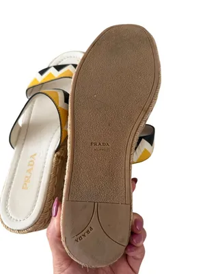 PRADA Zig Zag Beige Yellow Leather Platform Espadrilles Sandals Size 37.5 US 7.5 thumbnail 2