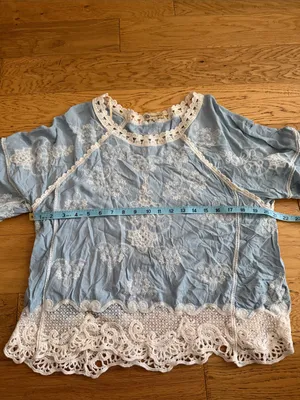 L - Democracy - Light Blue Boho Tunic with Cream Crochet Trim thumbnail 6