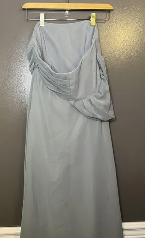 Jim Hjelm Occasions Dress Womens 8 Blue Chiffon Strapless Ruched Maxi Formal thumbnail 1