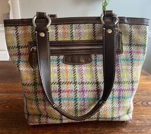 Coach Vintage Penelope Tattersall Plaid Wool Tweed Leather Handbag thumbnail 1