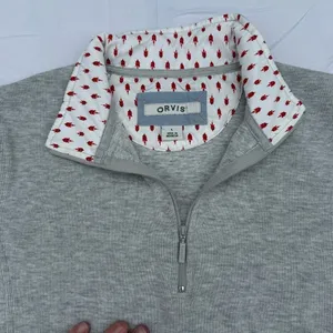 Orvis Gray Zip Up Sweater with Patterned Collar thumbnail 7