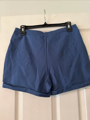 HALARA Blue High-Waist Double-Button Shorts size L more like M inseam 3” thumbnail 3