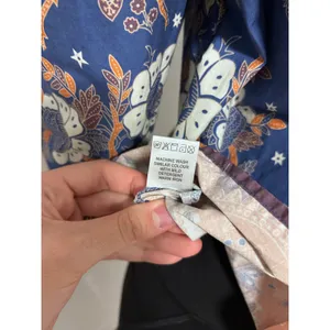 Love The Label Blue Orange Floral Batik Print Ruffle Neck Cotton BOHO Blouse Med thumbnail 6