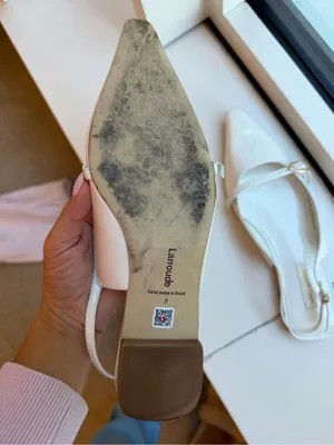 Larroude White Patent Pointed Mary Jane Slingback Flats- worn 1/2x thumbnail 8