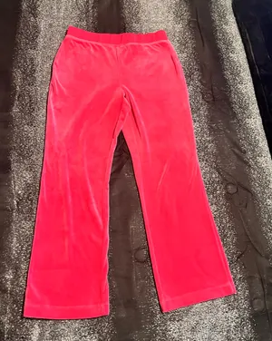 Womens M Y2K Juicy Couture Pink Velour Track Pants Rhinestone Big Bling thumbnail 2