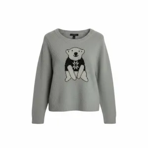 French Laundry Gray & Black Fuzzy Sweater with Polar Bear Design, Size L‎ thumbnail 5