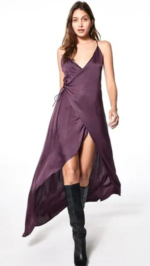 Young Fabulous & Broke Givanni Maxi Wrap Dress Raisin Solid thumbnail 1