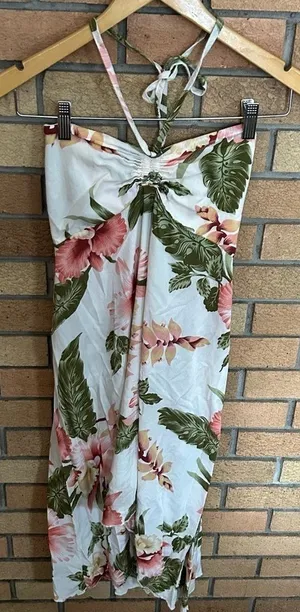 Sunny Island Hawaii Halter Midi Dress Floral Vacation Flowy Size Small thumbnail 1