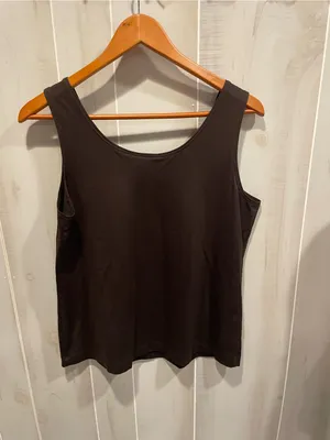Cute classic Chico’s chocolate brown stretchy sleeveless tank top normcore basic thumbnail 3