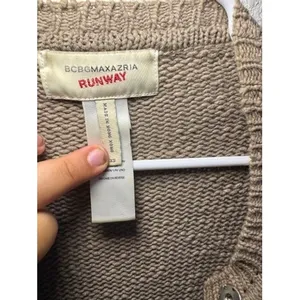 BCBGMAXAZRIA Runway Tan Knit Oversized Long Cardigan Crystal Button‎ Sweater XXS thumbnail 8