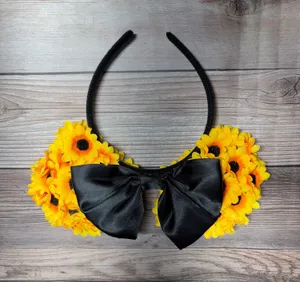 Sunflower Minnie Ears Headband with Bow Yellow Size undefined thumbnail 1