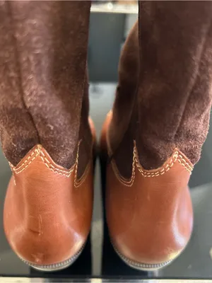 Two-Tone Brown Leather & Suede Western Heeled Boots thumbnail 4