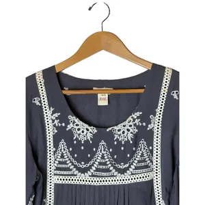 Sundance Embroidered Mini Dress Women Medium Gray Boho Eyelet Bell Sleeve thumbnail 4