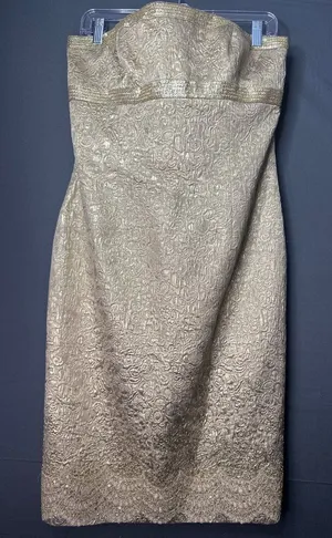 Carmen Marc Valvo Collection Womens 10 Gold Strapless Corset Cocktail Dress thumbnail 1
