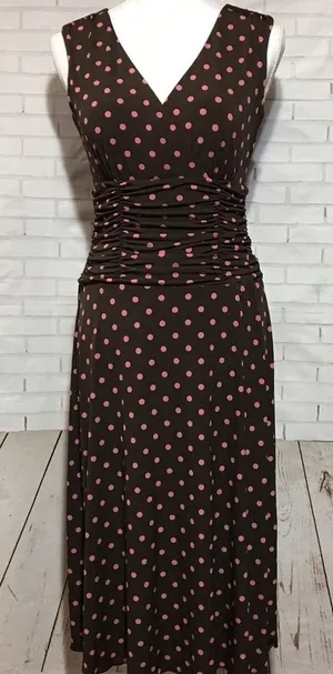 NWT 2000s Y2K Style & Co Womens Dress Sleeveless Chocolate Brown Pink Polka Dot thumbnail 1