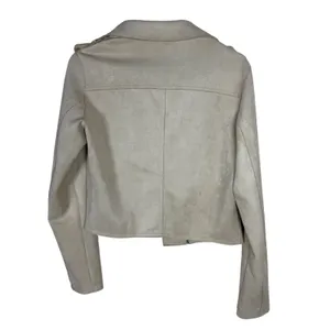 Anthropologie Faux Suede Moto Jacket Beige Cropped Open Front Floral Trim Small thumbnail 7