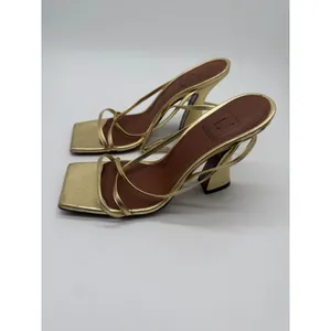 L'Autre‎ Chose Strappy Sandals Womens 36 Gold Metallic Leather Square Toe Italy thumbnail 9