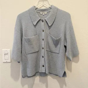 MADEWELL Holmden Button-Front Polo‎ Sweater in Dusty Pool size Small thumbnail 2