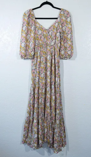 New Pink & Yellow Floral Reversible Maxi Dress Size Small thumbnail 10