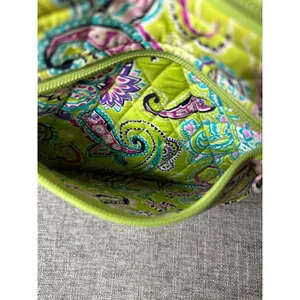 Ten Bears Quilted Paisley Shoulder Bag In Lime Green Pink Blue Zipper Closure thumbnail 4