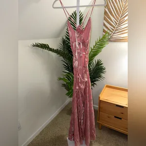 For Love & Lemons‎ Raya Pink Velvet Rosette Rose Floral Maxi Dress Size M thumbnail 9