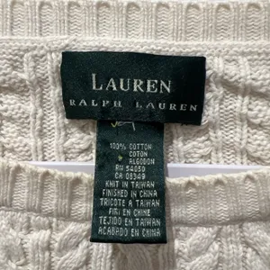 Lauren Ralph Lauren Sweater Cable Knit Quiet Luxury Preppy Cream measures size L thumbnail 2