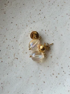 Handmade pear teardrop Czech glass simple minimalist earrings💛 thumbnail 5