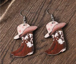Cute little wooden cowgirl hat and boots dangling earrings thumbnail 3