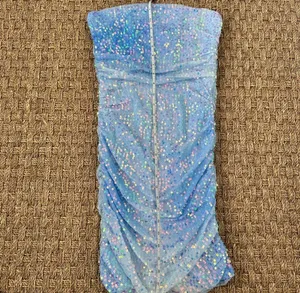 Windsor Light Blue Sequin Mesh Strapless Ruched Bodycon Mini Dress Size M thumbnail 7