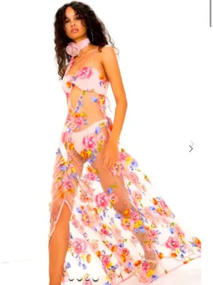 For Love & Lemons Embroidered Maxi Detailed Floral Appliqué NWT Size XS NWT thumbnail 6