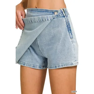 Zenana Wrap Front Denim Skort - Medium thumbnail 7