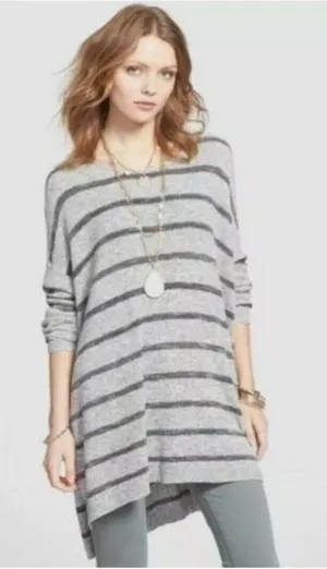 Free People Gray Striped Oversized Tunic Sweater Small EUC‎ thumbnail 1