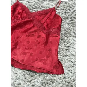 Jaclyn Smith Womens Red Heart Satin Camisole Top Lace Trim Sleepwear Tank Cami M thumbnail 7