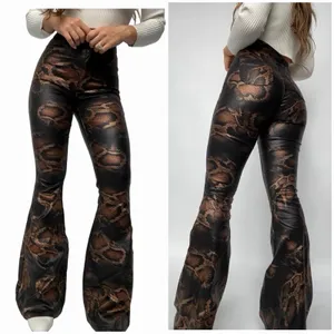 Willow Boutique XL Brown Snake Print Flare Pants High Rise Stretch Bell Bottom thumbnail 5