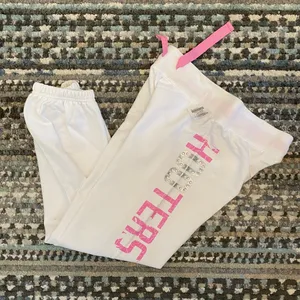 B9 New HOOTERS Capri Sweatpants Cotton Soft Stretchy Warm White/Pink Size Large thumbnail 7