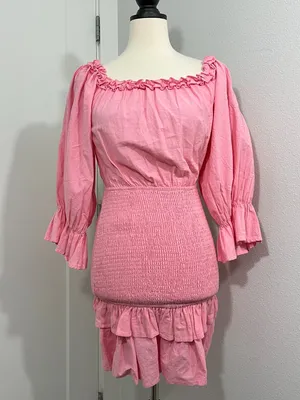 Petal & Pup Size Medium Pink Smocked Off-Shoulder Ruffle Mini Dress thumbnail 1