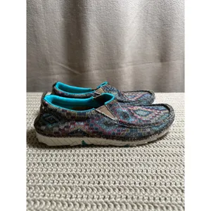 Twisted X Zero-X Women 7.5 M Southwestern Geometric Slip On Loafers Teal Tan thumbnail 2