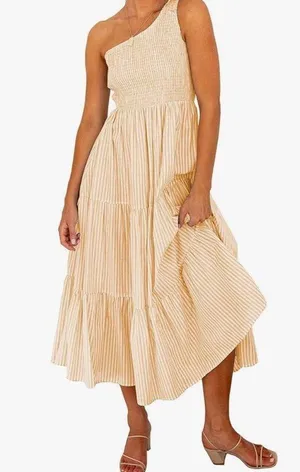 One shoulder smocked maxi dress Orange thumbnail 7