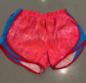 Nike Dri-FIT Running Shorts Women's Medium‎ Red Pink Tie Dye Blue Trim Athletic thumbnail 1