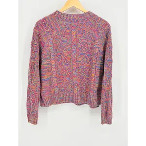 Gap Cable Knit Sweater Womens Large Multicolor Rainbow Space Dye Boho Pullover thumbnail 6
