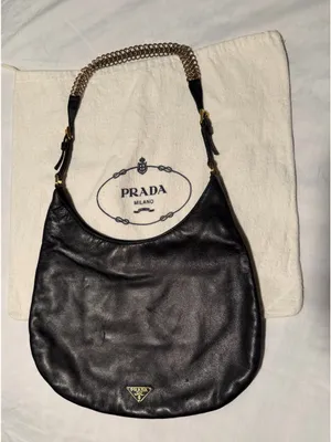 Prada Black Leather Hobo with Gold Chain Accent and dust bag . thumbnail 1