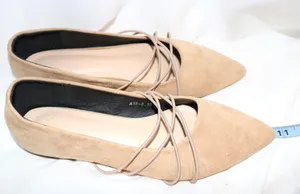 Tan Suede Pointed Toe Flats Ballet Cross Front Straps Strappy Detail thumbnail 5