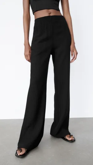 ZARA textured soft high waisted straight leg pants thumbnail 1