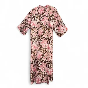 Floral Rose Brown Satiny Vintage Robe Kimono size Small/Medium thumbnail 3