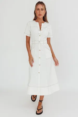 White Button Down Maxi Dress Selfie Leslie  thumbnail 3