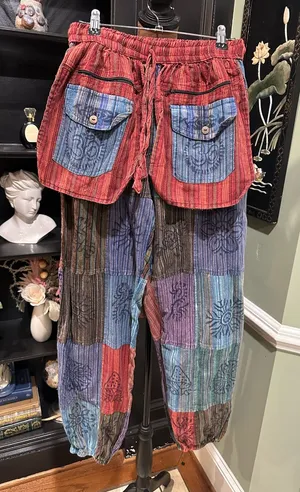 Hippie Patchwork Cotton Pants – Size Small Red thumbnail 1