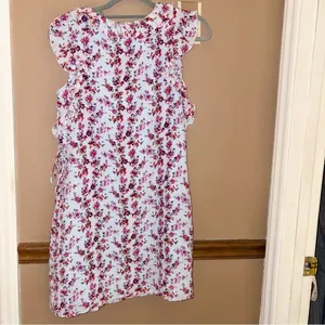CLUB‎ MONACO Ruffle Silk floral shift Dress blue pink size 0 thumbnail 3