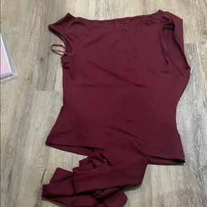One-Shoulder Burgundy Top- One Off The Shoulder Ruched Tank Tops with tie thumbnail 2