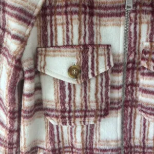 Avec Les Filles Plaid Zip Up Jacket Fleece White Pink Orange Shacket Cropped thumbnail 5